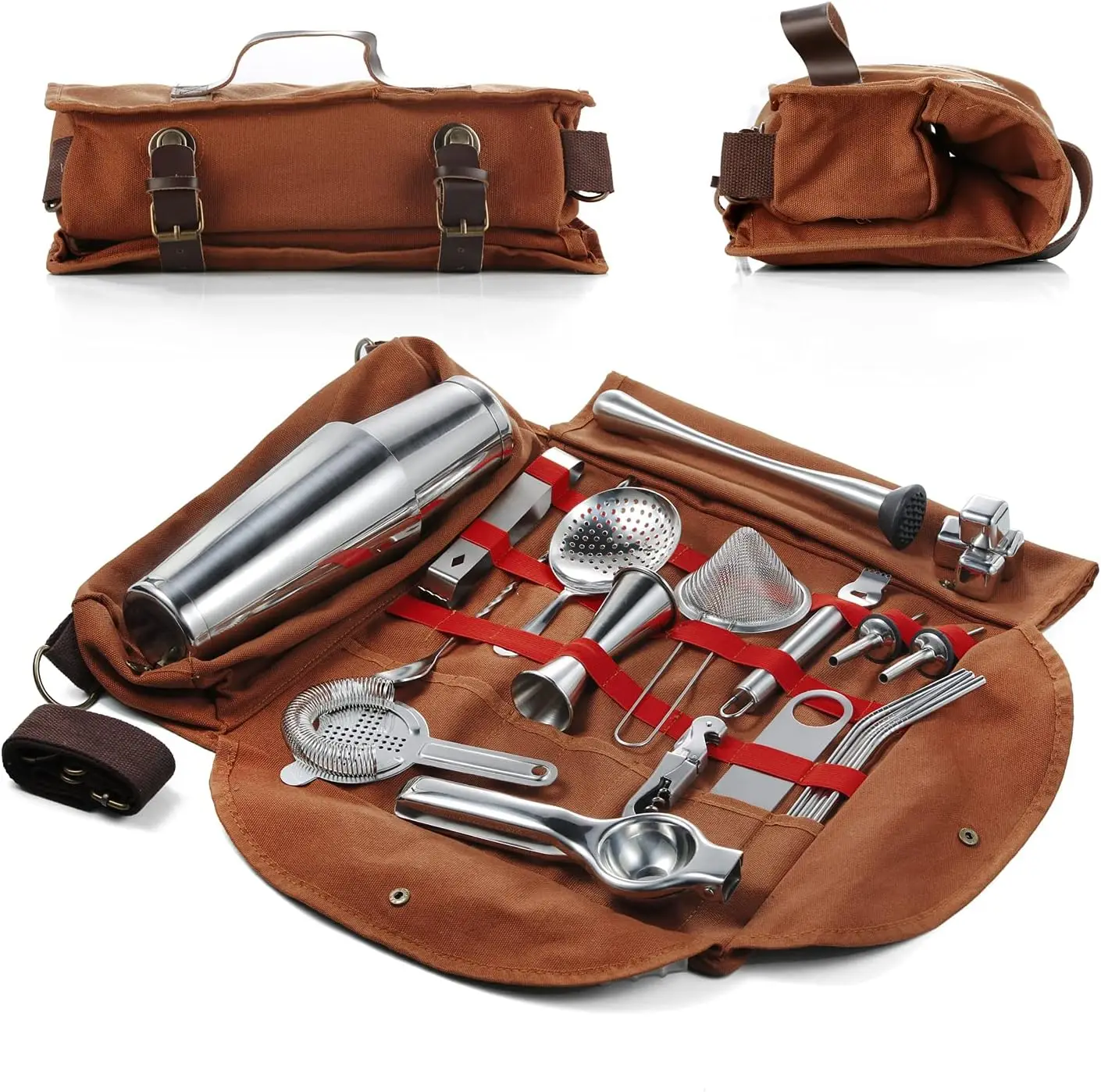 

Professional 25-Piece Mixology Kit with Portable Bag for Home, Parties, and Travel - Stainless Steel Cocktail Set