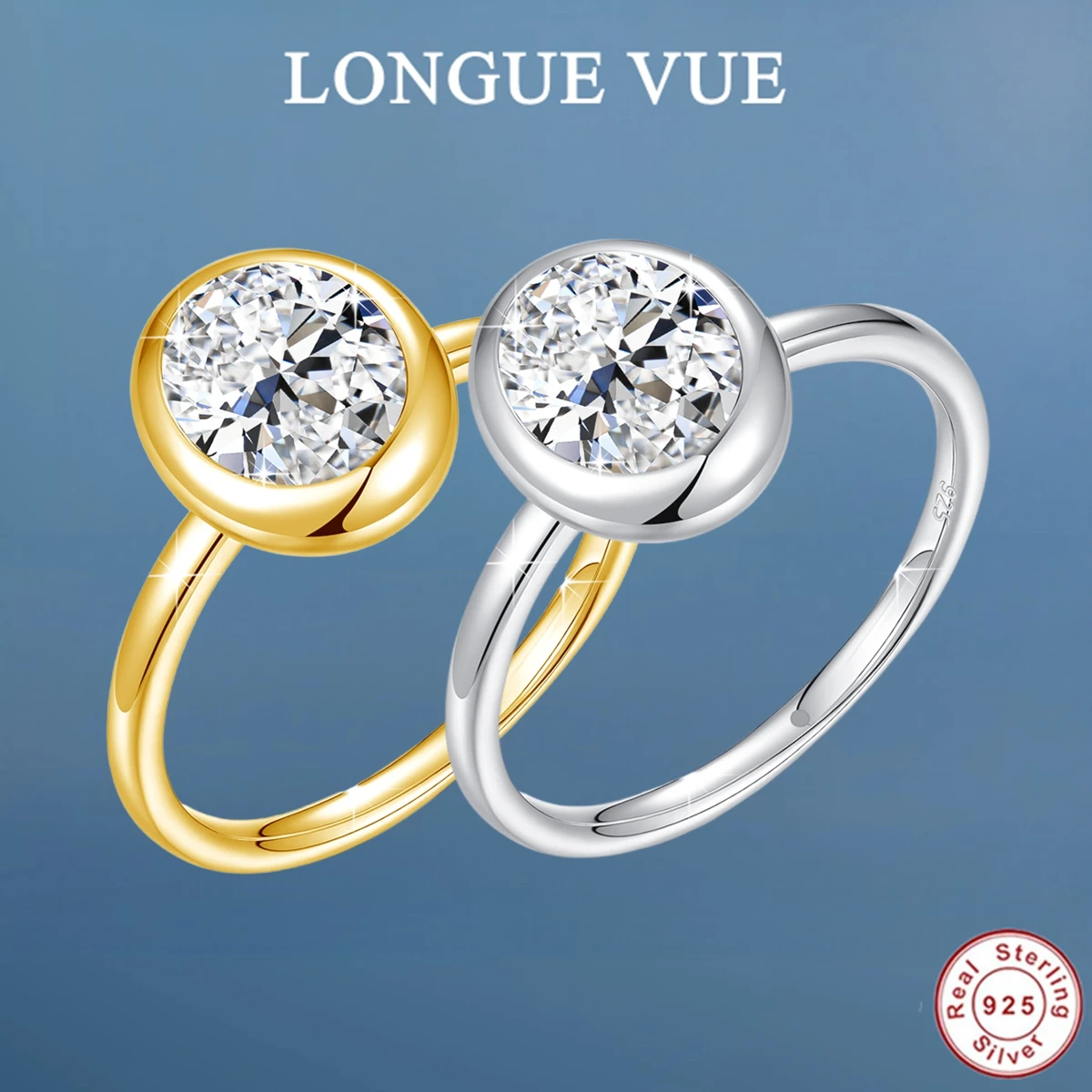 2CT Oval Cut Moissanite Ring Bezel Setting 925 Sterling Silver Solitaire Rings for Women Engagement Wedding Anniversary Jewelry