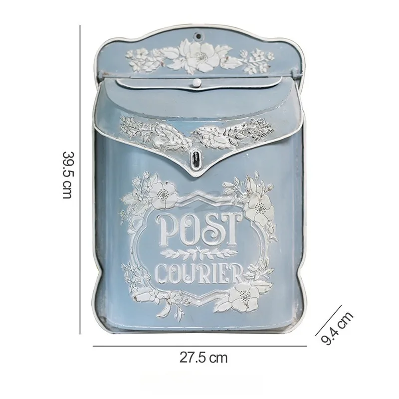 Iron Style European Wall Mounted Mailbox Retro Garden Exterior Wall Rainproof and Waterproof Villa Pastoral Letter Box