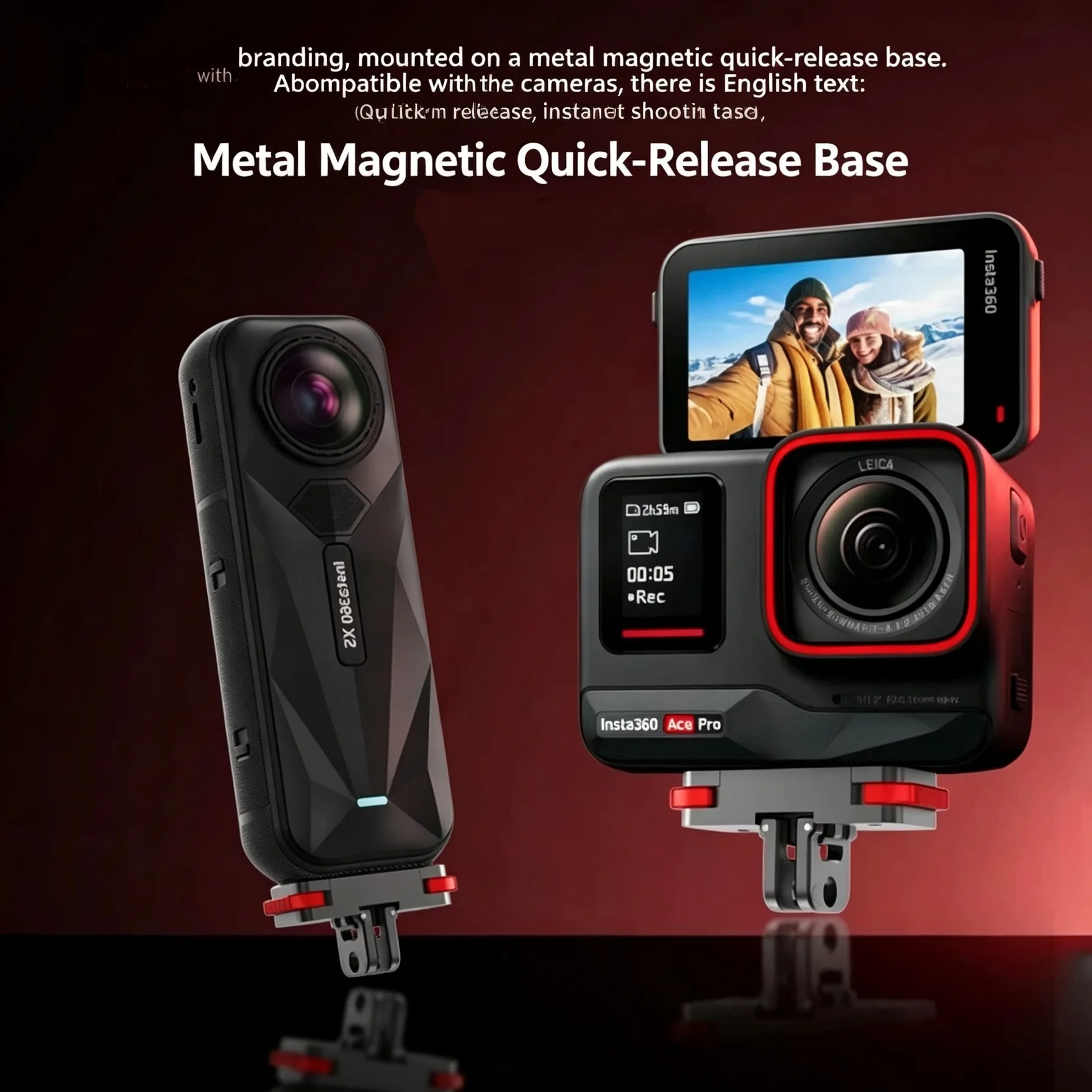 Magnetic Quick Release Mount for Insta360 X 6/X5/ Ace Pro/Ace Pro 2,X4 Air Magnetic Adapter Base Mount with Dual-Claw