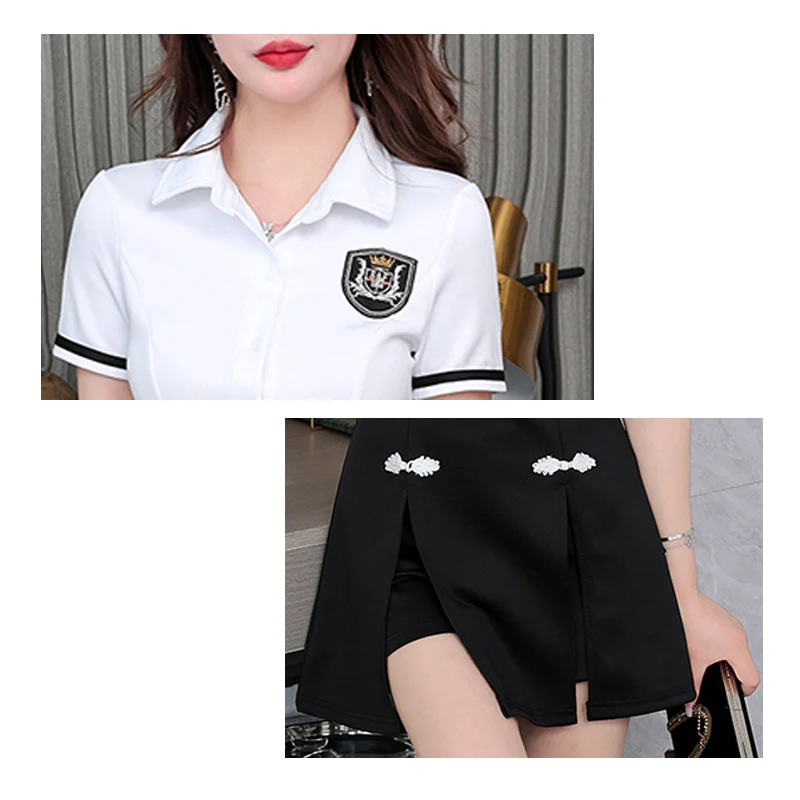 Black and White Stitching Dress Beauty Salon Work Clothing Hotel Waiter Work Uniforms Sauna Foot Bath Beauty Salon Spa Uniform