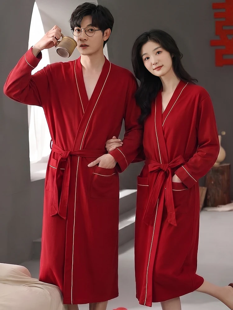 peignoir-de-nuit-en-pur-coton-pour-couple-manches-longues-vetements-d'interieur-en-coton-rouge-pour-mariage-saison-printemps-automne