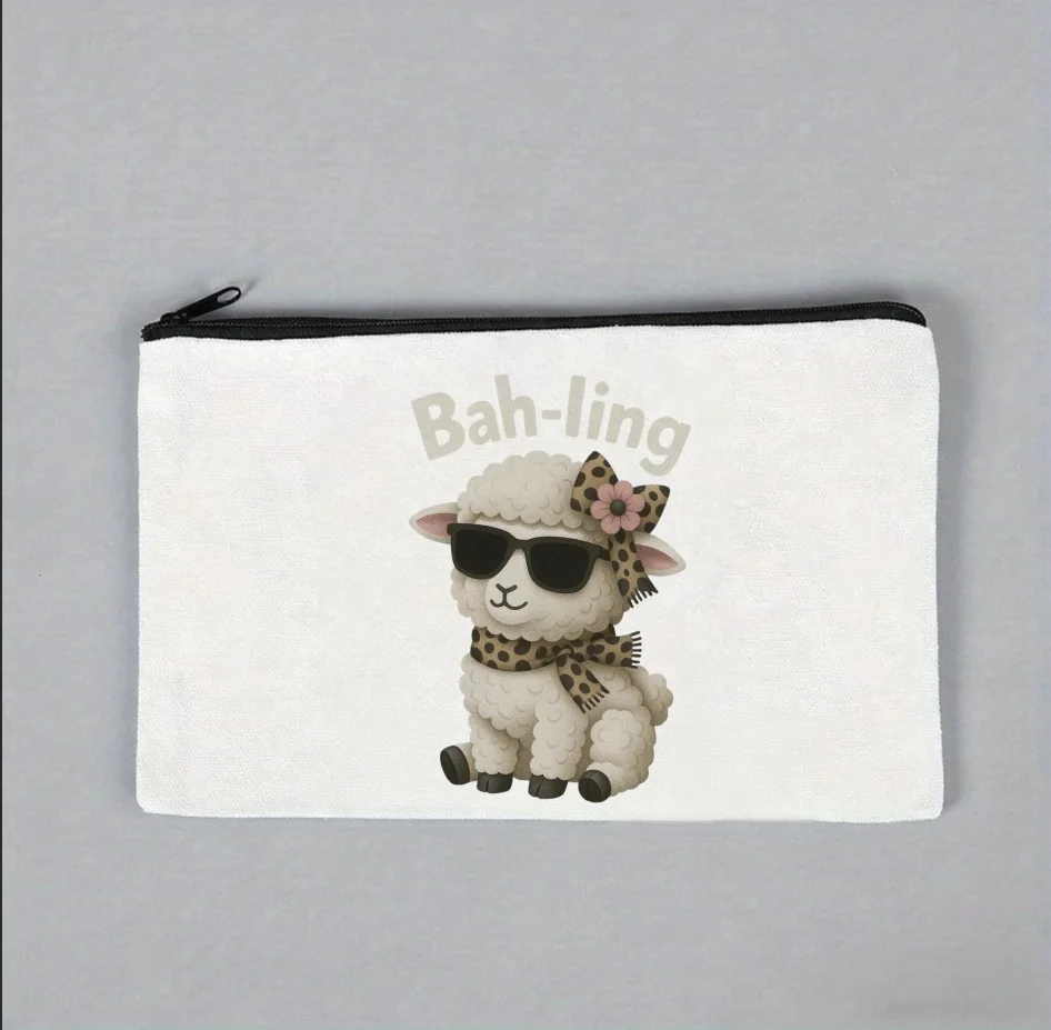 

1PC Trendy Sunglasses Little Sheep Double-Sided Canvas Makeup Bag Multi-purpose Portable Daily Pouch