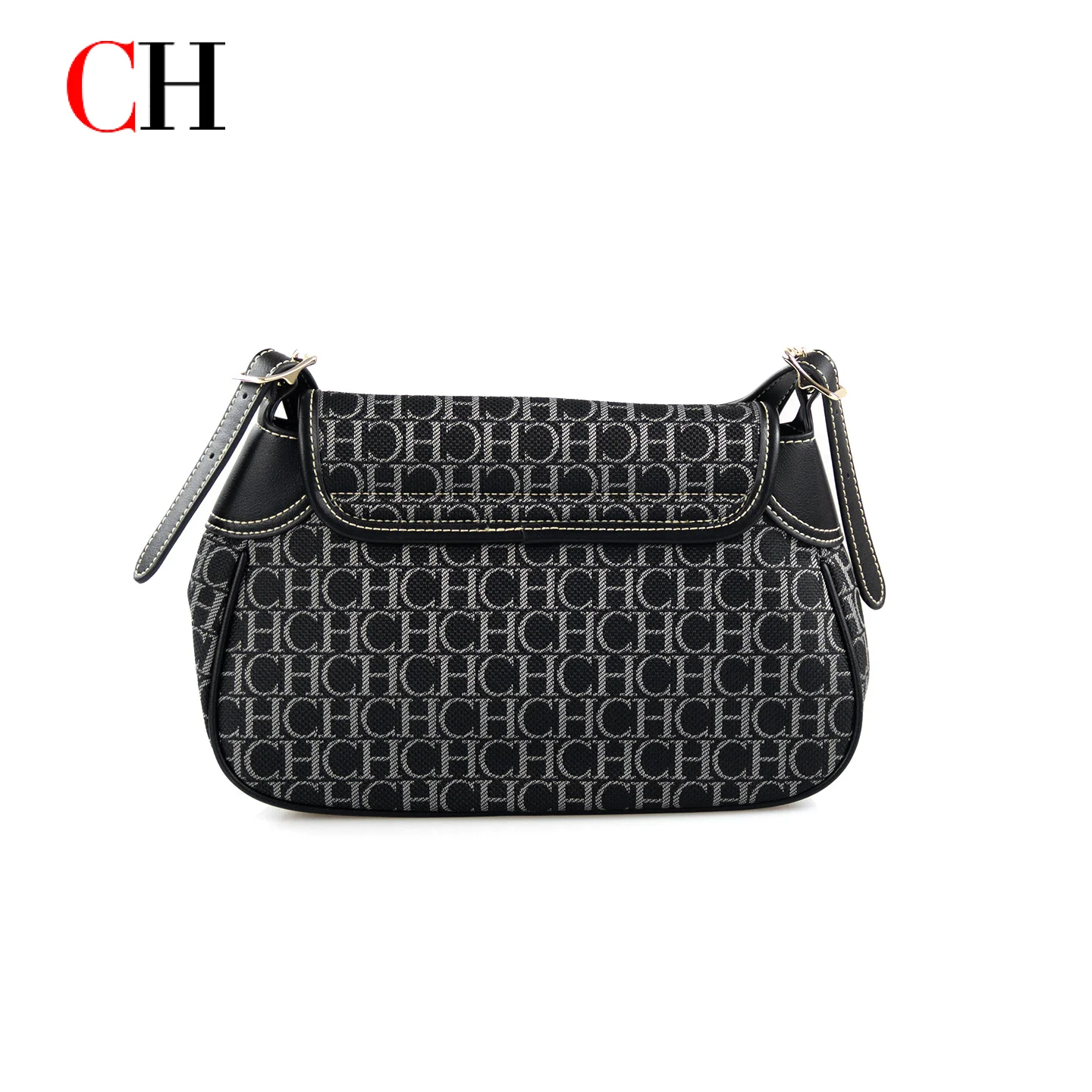 CH Women Vintage Letter Print Shoulder Bag Retro Saddle Crossbody Handbag PU Leather Fashion Ladies Messenger Purse Casual Bag
