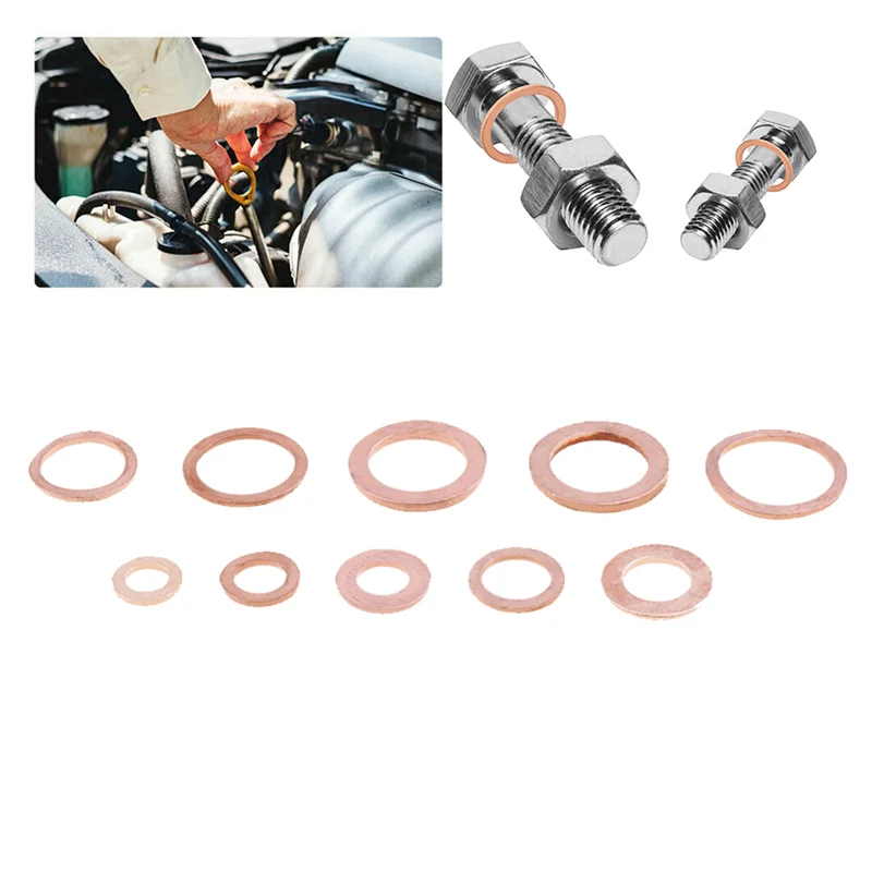 HITL 200 pièces rondelle en cuivre joint écrou boulon ensemble plat joint torique joint solide assortiment Kit voiture moteur huile joint bouchon
