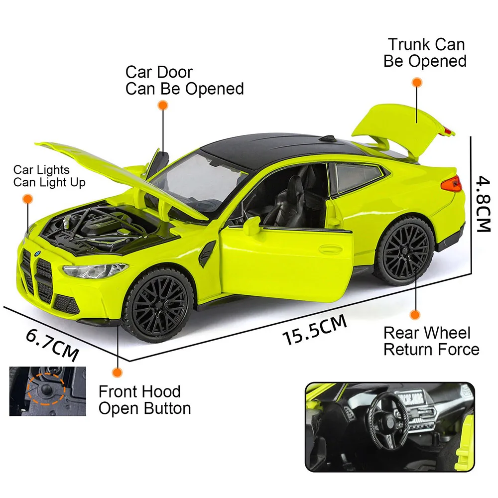 1:32 M8 M4 Miniature Model Diecast Alloy Car Toys with Sound Light Pull Back Doors Opened Models Vehices Collect Ornaments Gifts