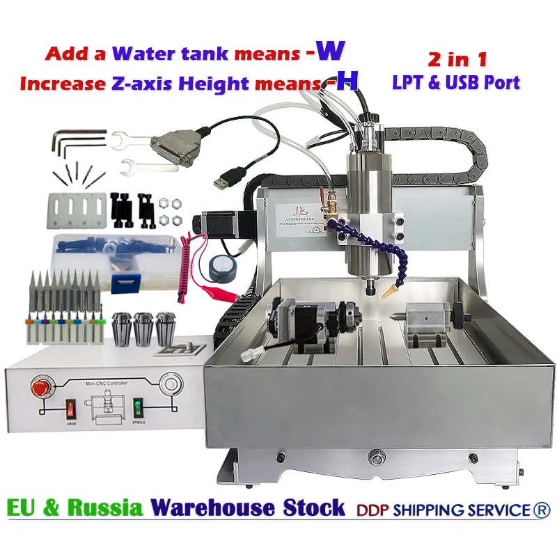 

Desktop 3020 3040 6040 Z-Axis 150MM Mini CNC Router 2.2KW USB Port Water Cooling Ball Screw Aluminum Milling Machine Wood Lathe