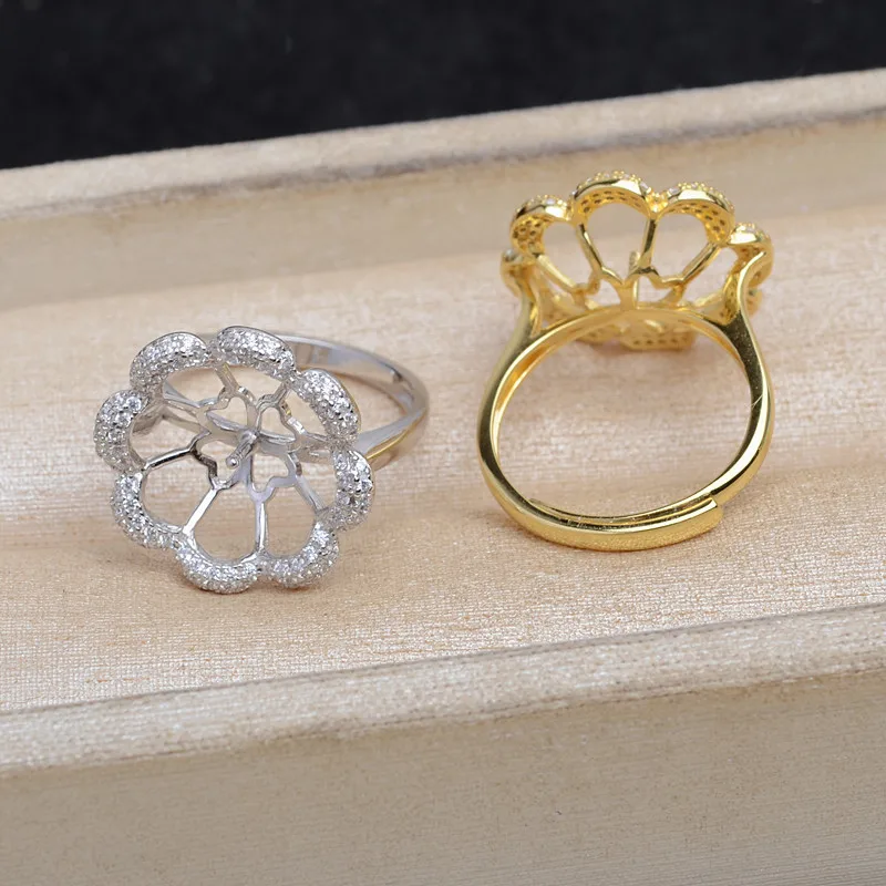 925 Sterling Silver Ring and Pendant Set Mountings Findings Beautiful Jewelry Set Parts Fittings for 11-15mm Size Pearls