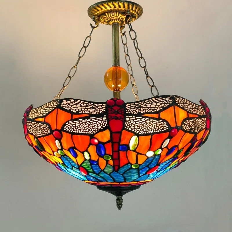 Mediterranean Vintage Stained Glass Pendant Light Designer Artistic Decor Suspension Lamp Living Room Bedroom Restaurant Fixture