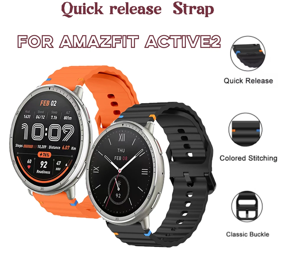 

Quick release 20mm Silicone Watchband For Amazfit Active 2 Smart Wrist strap Sport Bracelet Accessories Replacement
