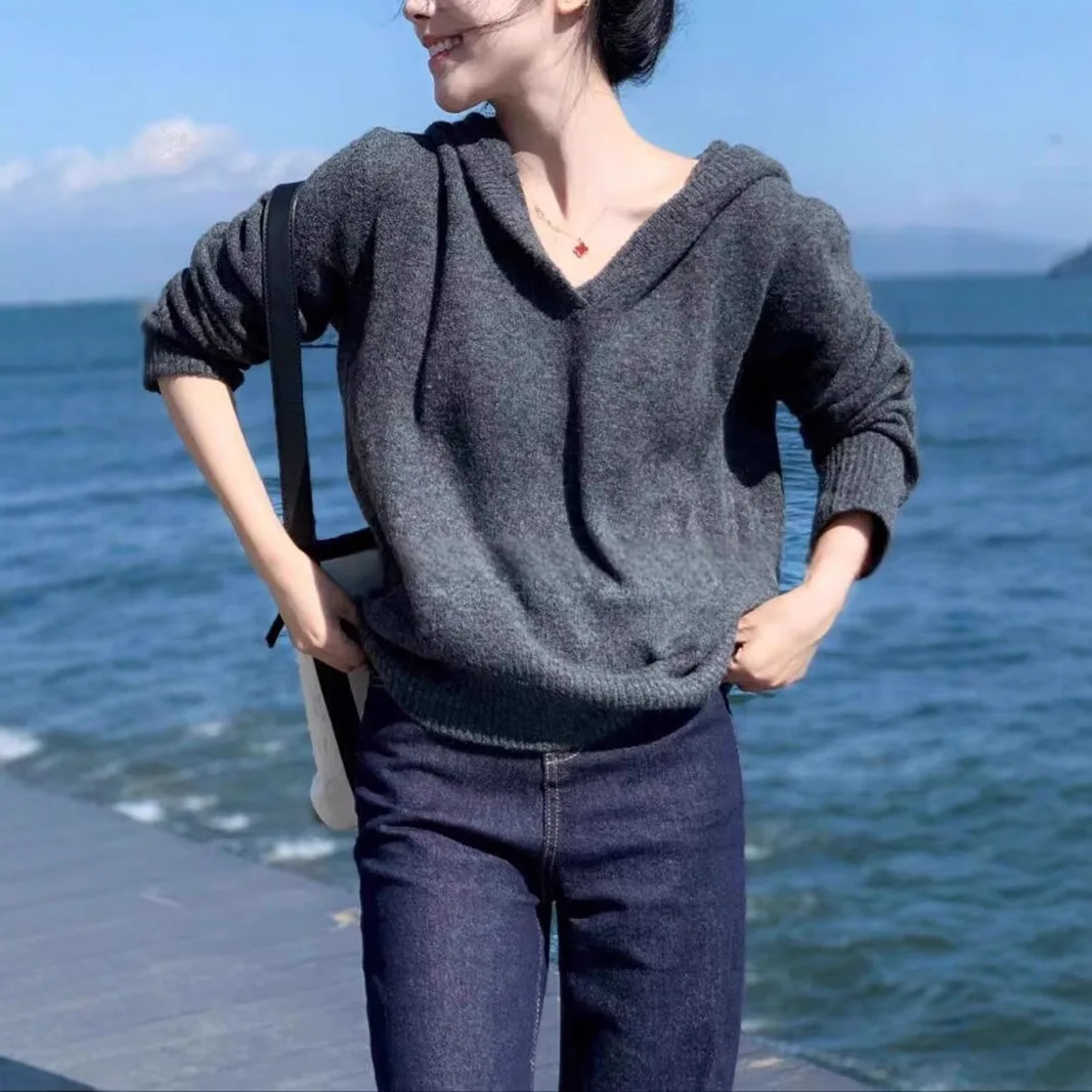 Traf Knit Hooded Woman Clothing New Spring Autumn Short Sweater For Women Woolen Shirt Casual Pullovers Jumper Female Tops