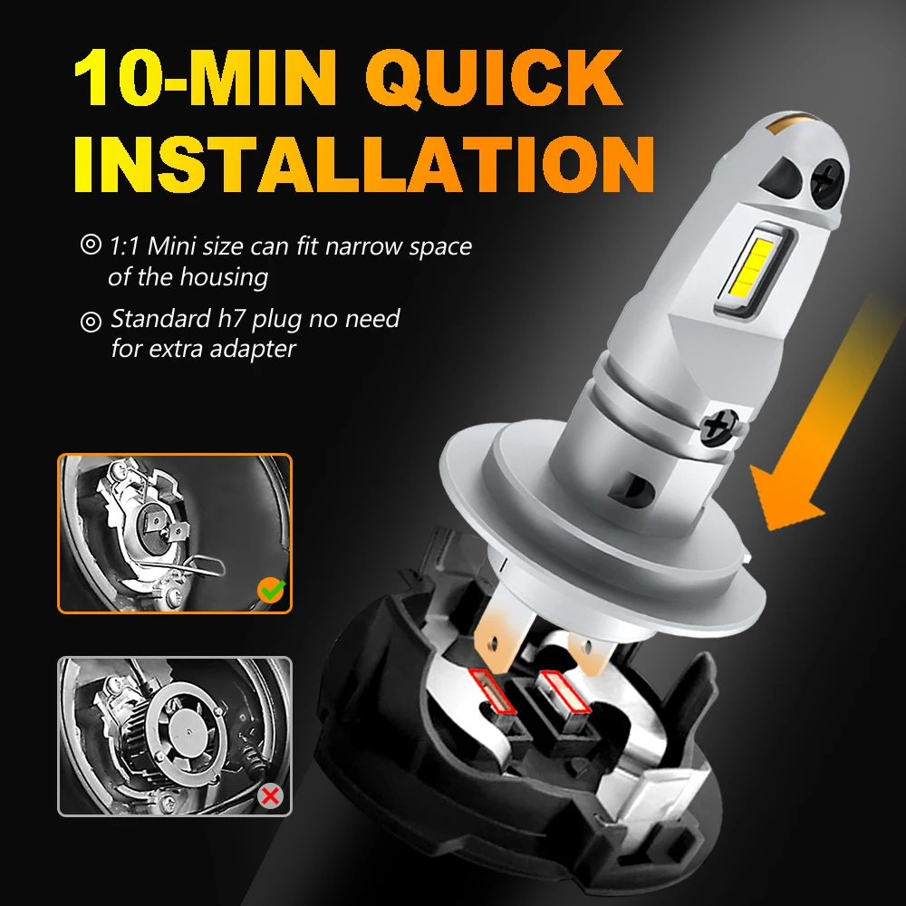 IVOTOW 2Pcs H7 LED Headlight Bulbs Fanless Mini 12000LM 6500K CSP Super Bright High Low Beam for Car Fog Lights 12V Automobile