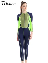 Trisass 2024 New One Piece Women Swimsuit Long Sleeve UV-protective Monokini Long Pants Bodysuit Bathing suit Rash Guards