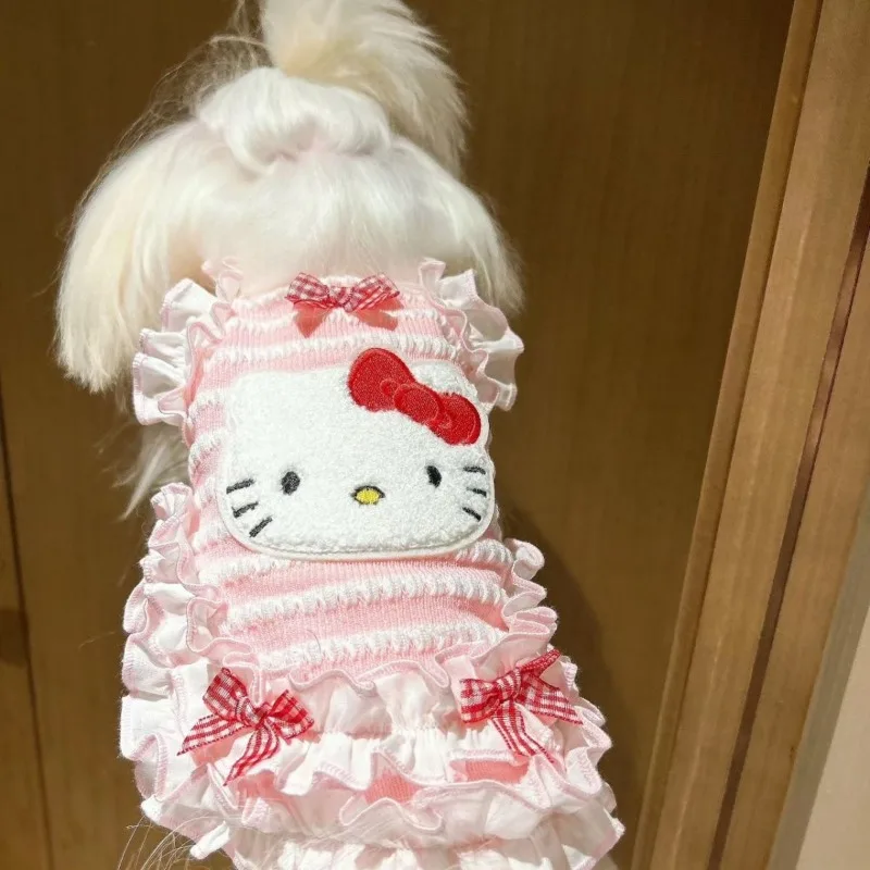 Hello Kitty peripheral cute lace bow princess skirt kitten summer thin vest anti-hair loss Maltese Teddy Pomeranian small dogs