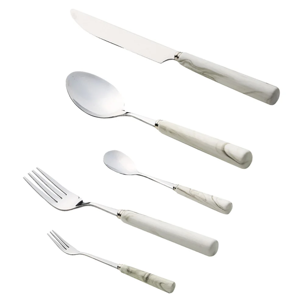 

5Pcs Stainless Steel Marble Flatware Set Fork Spoon Dinner Fork Coffee Spoon Cutlery Steak Rust Resistant Tableware