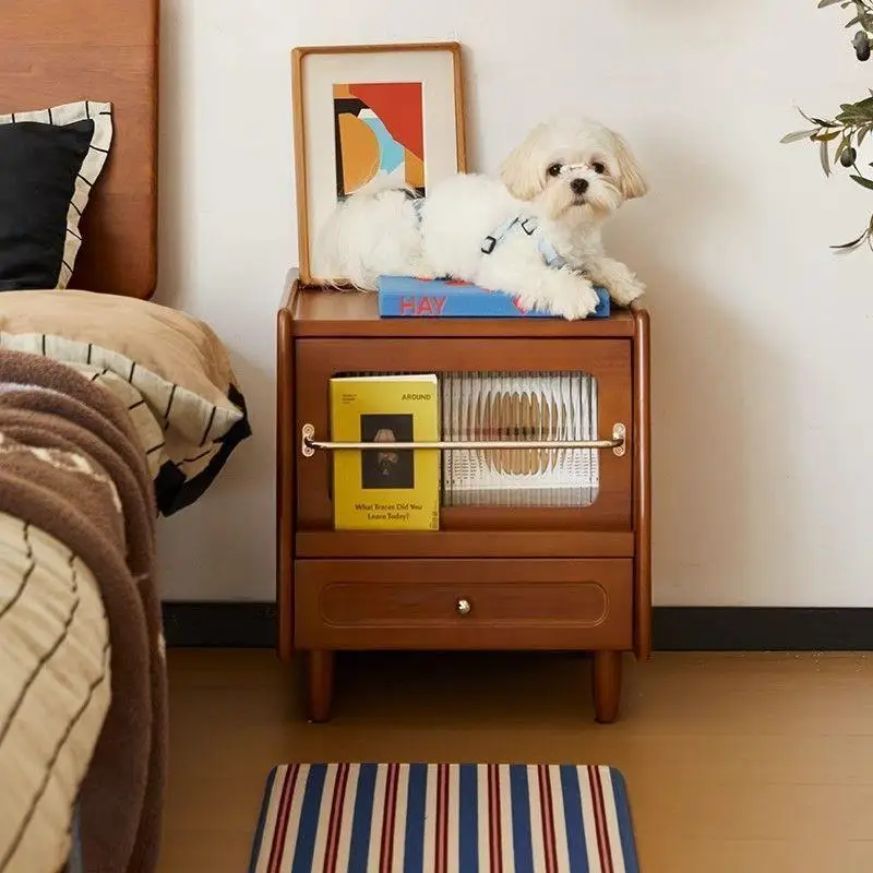

Vintage Bauhaus bedside table Solid wood simple antique bedroom Home small locker