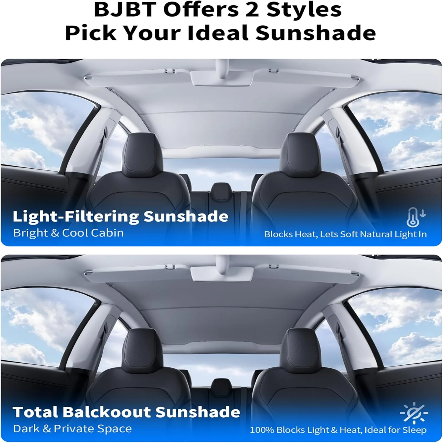 Roof Sunshade for Tesla Model Y 2020-2025, Light Gray Light-Filtering Glass Roof Sun Shade, Heat Insulation No Sagging Sunroof C