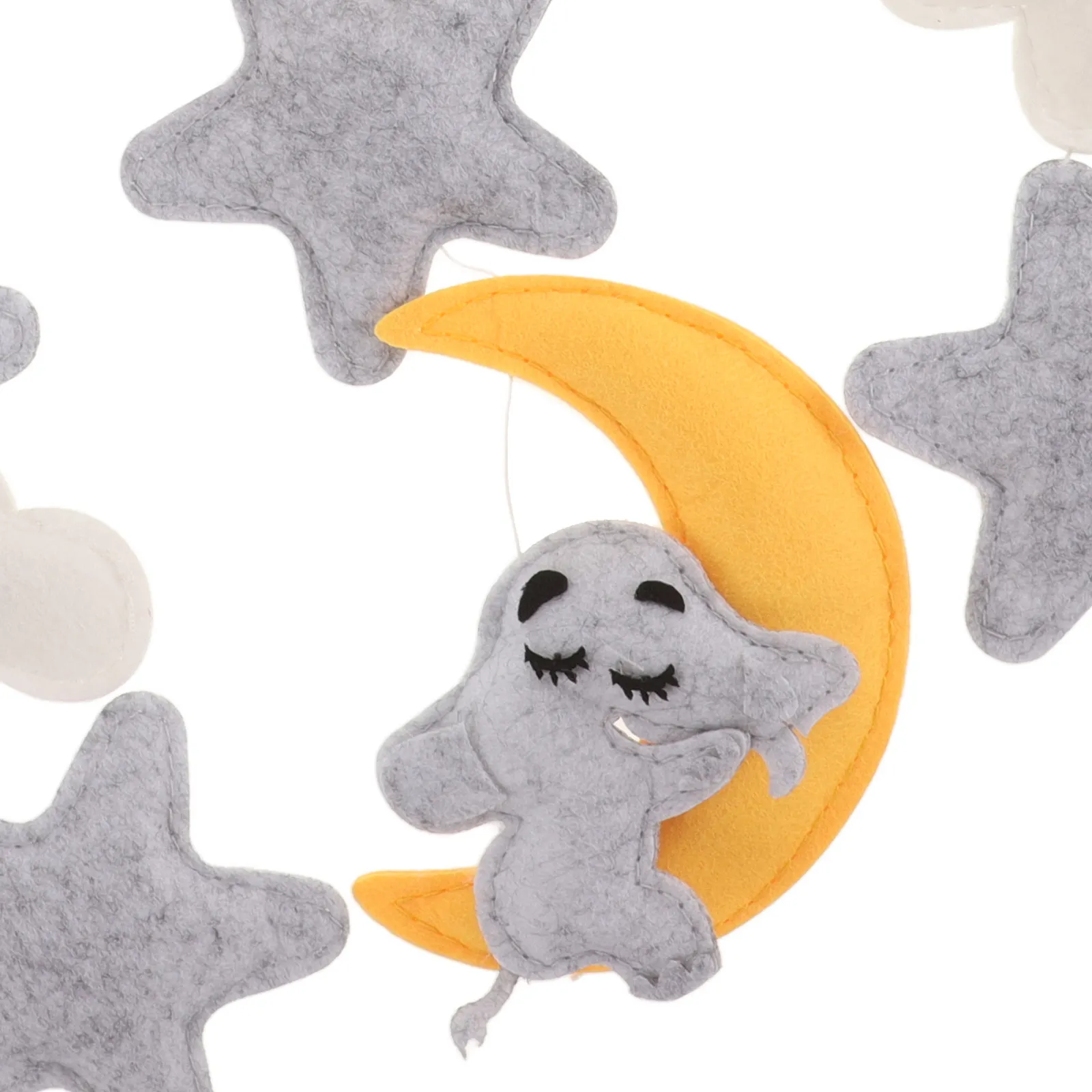 象のフェルト製ベビーベッドモバイル、動物と雲の装飾、ベビールーム用吊り下げベッドベル、新生児の睡眠を落ち着かせる感覚玩具