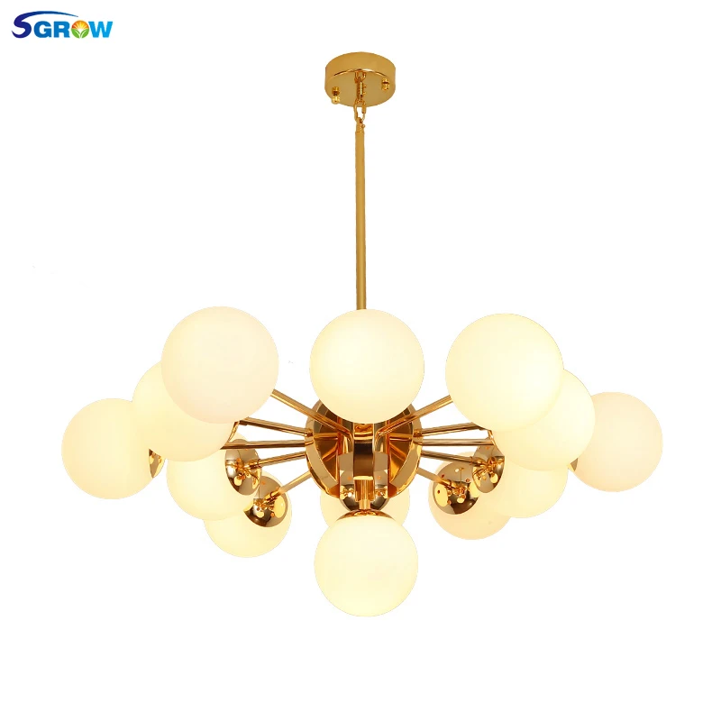 

SGROW Iron Frosted Glass Chandelier with E27 Bulbs 7 Heads 13 Heads Modern Hanging Lamp for Bedroom Dinning Room Living Room