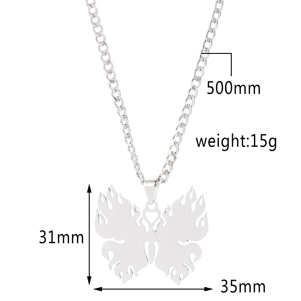 Harajuku Flame silvery Butterfly Pendant Necklaces For Women Men Hip-Hop Rock Punk  Goth Jewelry Accessories Vintage gift