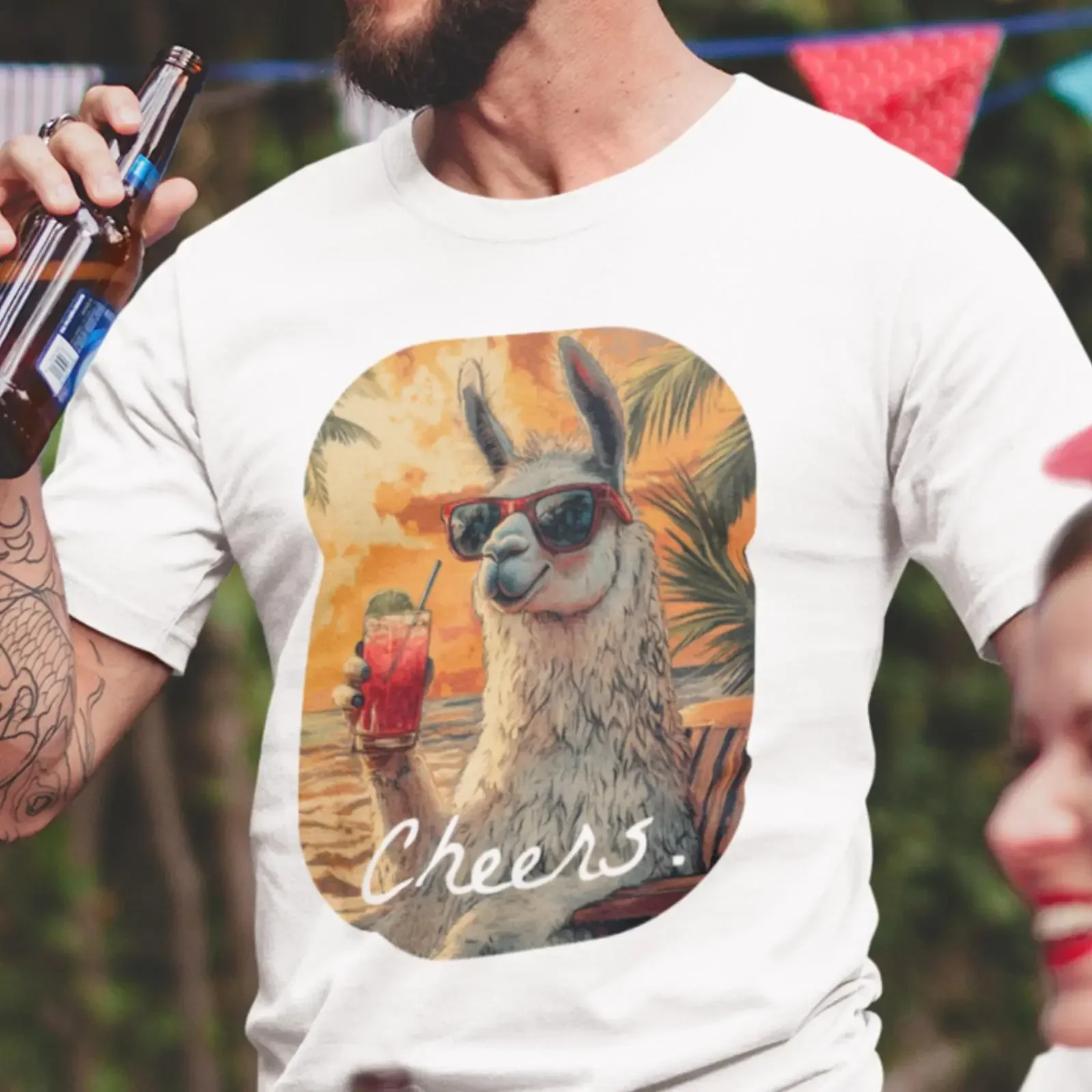 Funny Llama T Shirt Cocktail Sunglasses Quirky  vintage Washed Stylish Versatile fashion Top For Everyday Wear Comfortable