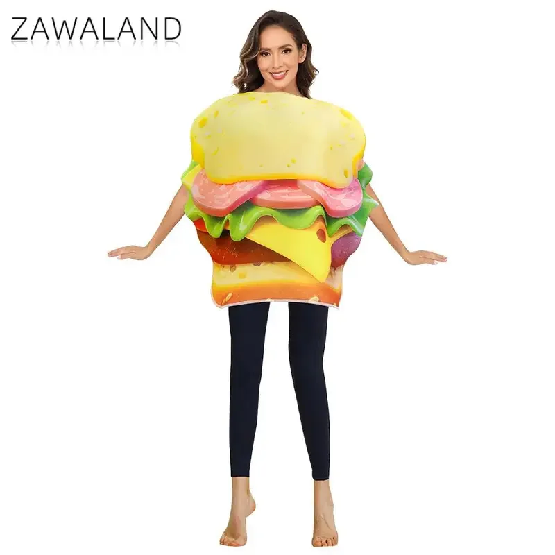 

Zawaland Hamburger Комбинезоны для ролевых игр для взрослых, костюмы для косплея на Хэллоуин, губка, карнавал, еда, вечерние наряды, sf/1