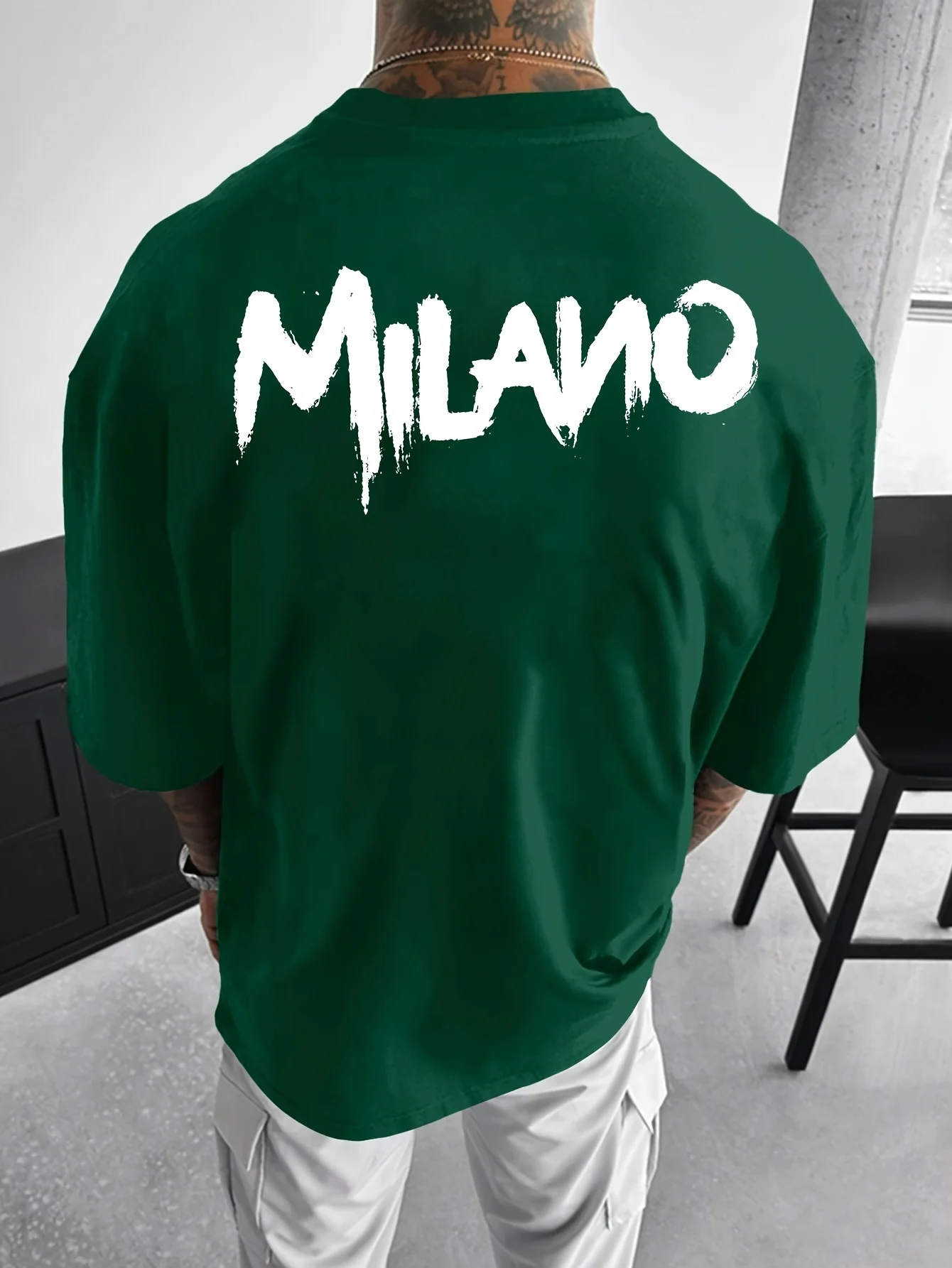 Stylish Milano Brushstroke Text Graphic Tee for Men Breathable 100% Cotton Perfect for Summer Streetwear and Urban Fashion Vibe