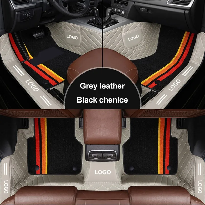 

Custom Stripe Leather Car Mat for Jeep All Models Renegade Compass Cherokee Patriot Wrangler Automobile Carpet Cover Car-Styling