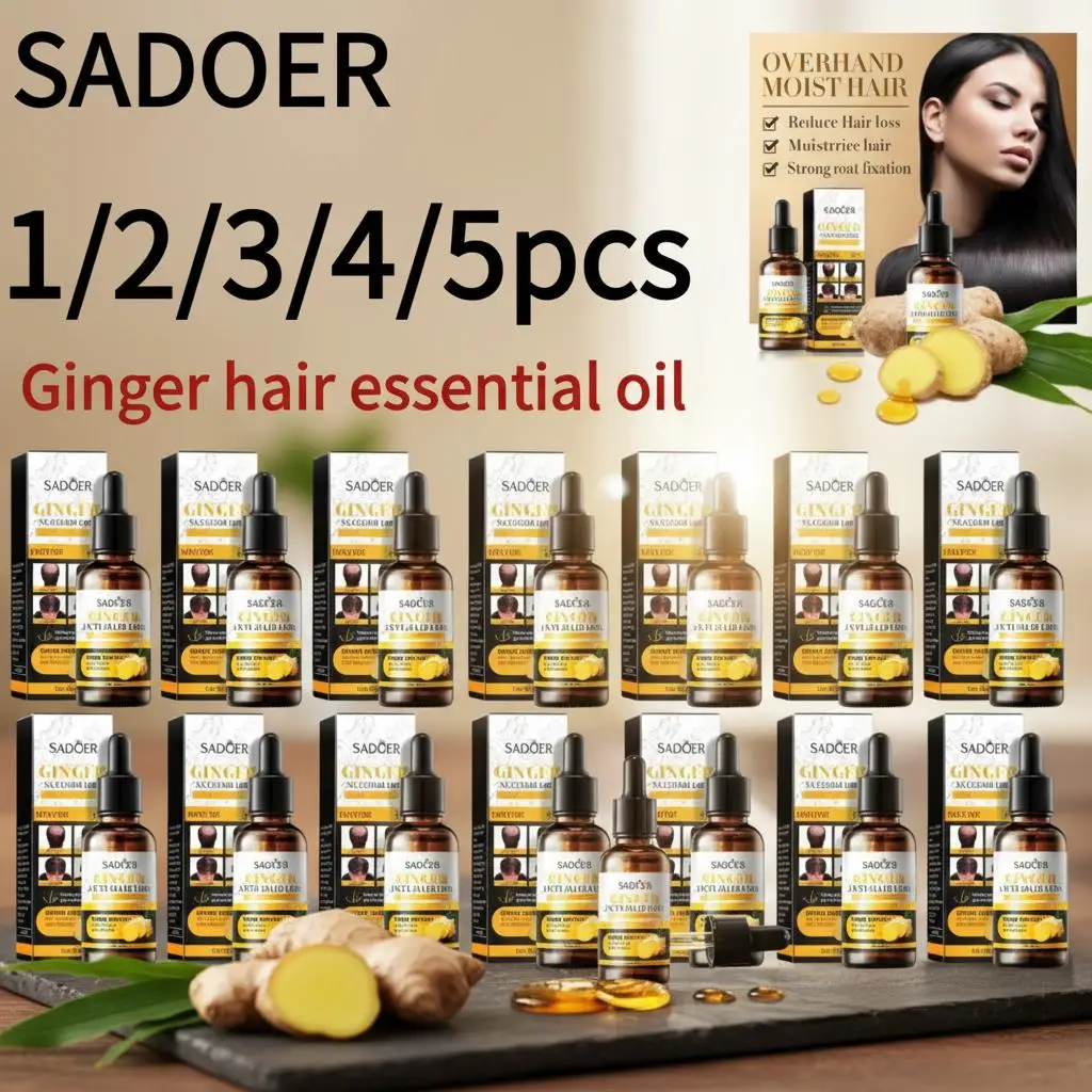 

SADOER 1/2/3/4/5pcs Ginger Hair Essential Oil Black Sesame Hair Strengthening Oil Treatment Split Ends Dry All Types