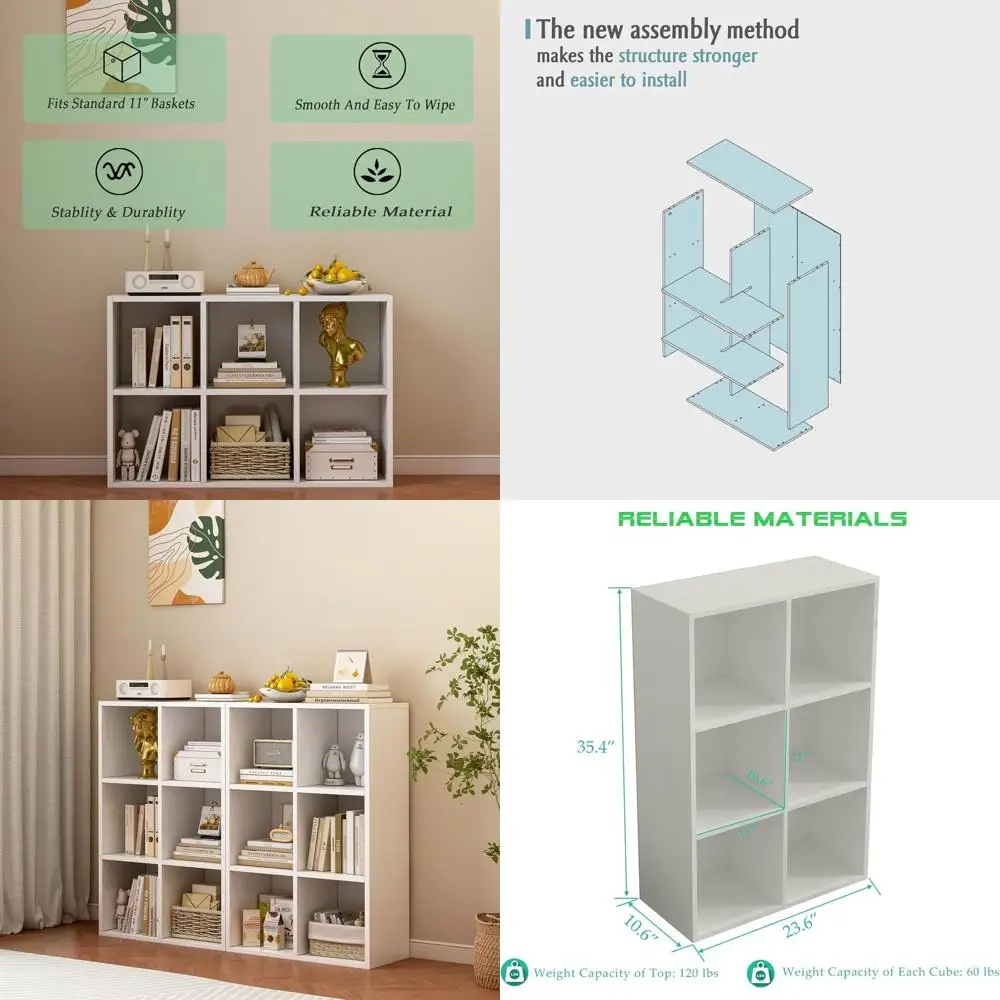 

Трехуровневая деревянная напольная открытая книжная полка - теплый белый цвет, витрина для дома и офиса