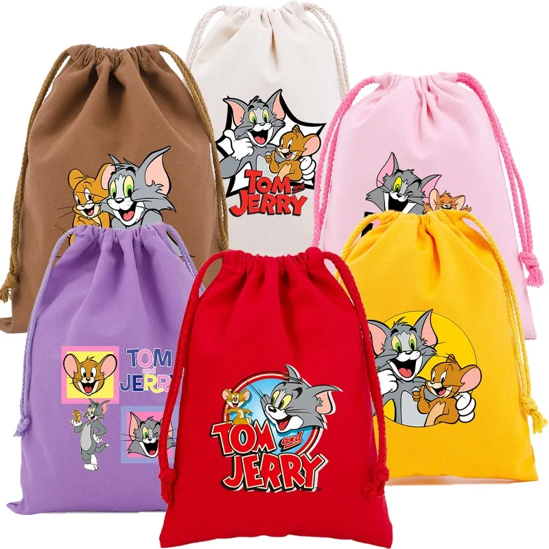 

Tom and Jerry Small Cotton Drawstring Bag Cartoon Anime Handbags Cute Mini Storage Bags Pouch Sundries Organize Dustproof Sacks