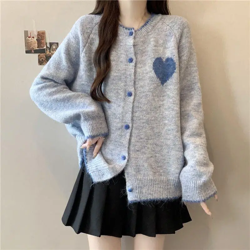 

Свитер, трикотаж, женский кардиган больших размеров в корейском стиле с вышивкой в виде сердца, кардиган на одной пуговице, вязаный свитер, пальто для женщин