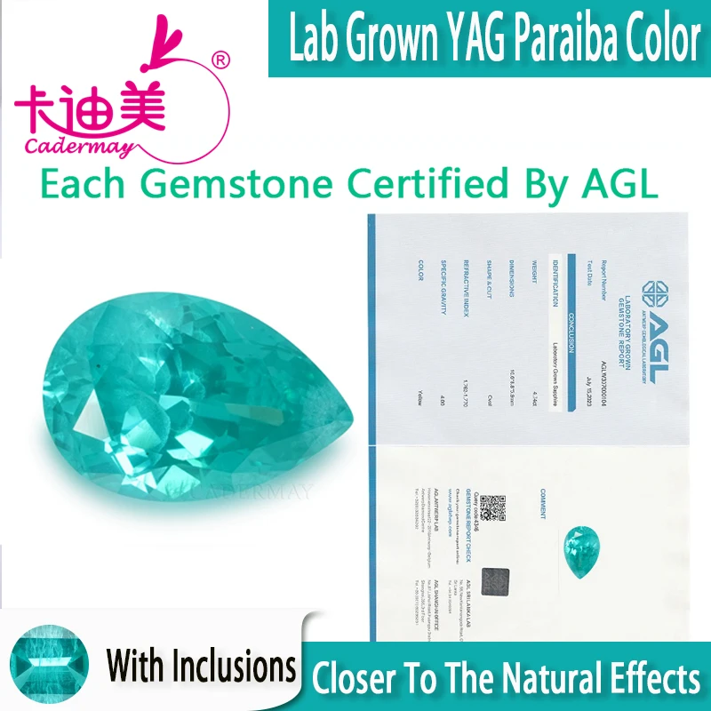 Pear Cut Bluish Green Paraiba Color Lab Grown Yttrium Aluminum Garnet With Inclusions Loose Stone For Fine Jewelry Making DIY