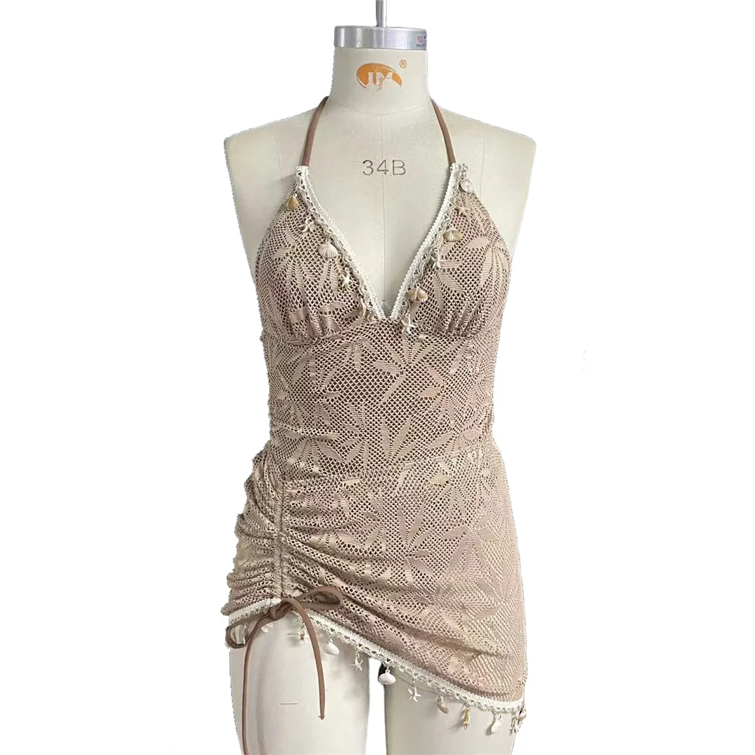 S - XL Sexy Badeanzug mit Rock, gewelltem Rand und Print, einteiliger Badeanzug für Damen, V-Ausschnitt, Neckholder, Badebekleidung, Badeanzug V8503 – Detail 11