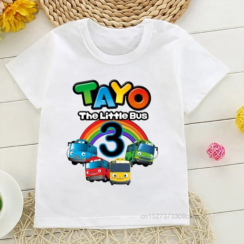 Boy Cute Tayo the Little Bus 1-9 Birthday Number Print T Shirt Kids Birthday Boy&Girl Funny Gift Tshirt Present Children Clothes