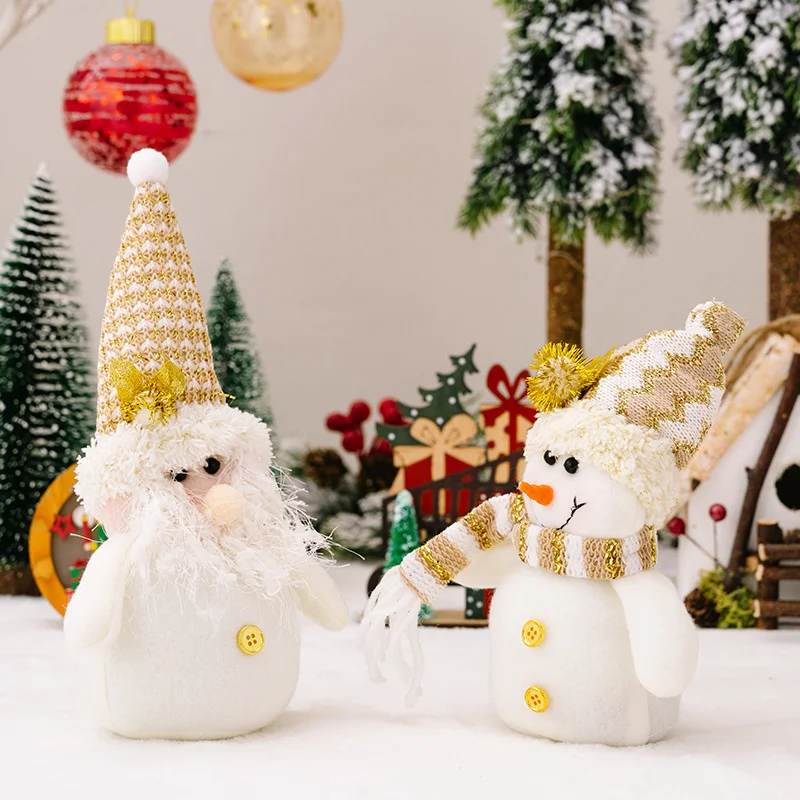 การ์ตูนคริสต์มาสตุ๊กตาPlushเครื่องประดับสีขาวSanta Claus Snowmanเครื่องประดับXmas Partyตกแต่งเด็กของขวัญ