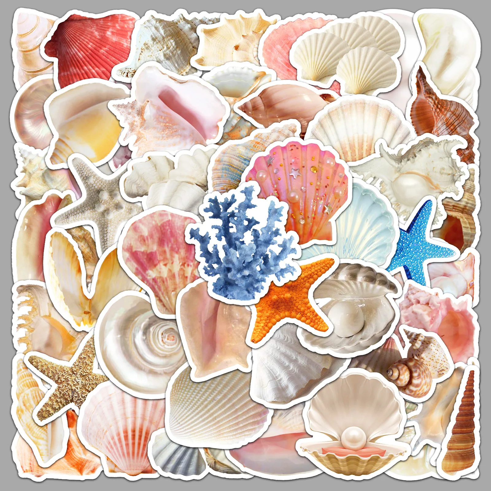 

50PCS Seashell Stickers Instagram Aesthetic Starfish Marine Life Decoration Phone Case Tablet DIY Waterproof Sticker Kids Toy