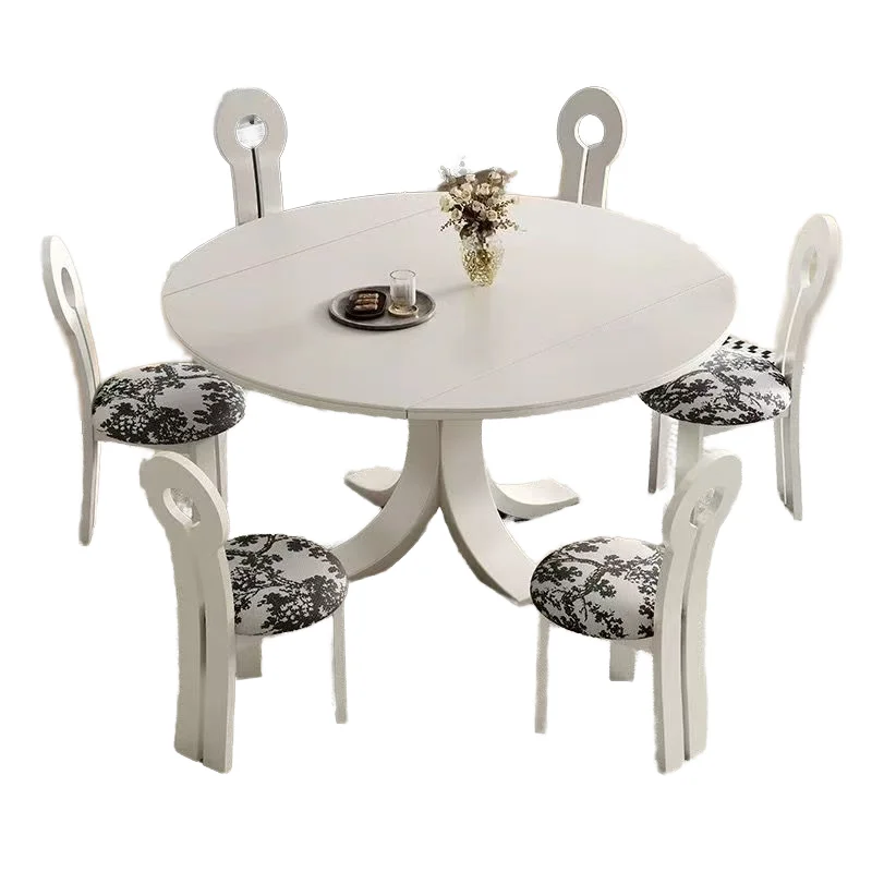 &c Nordic Modern Extendable Dining Table Convertible Round Oval Sturdy White Rock Plate Top with Base Home Dining Room Furniture