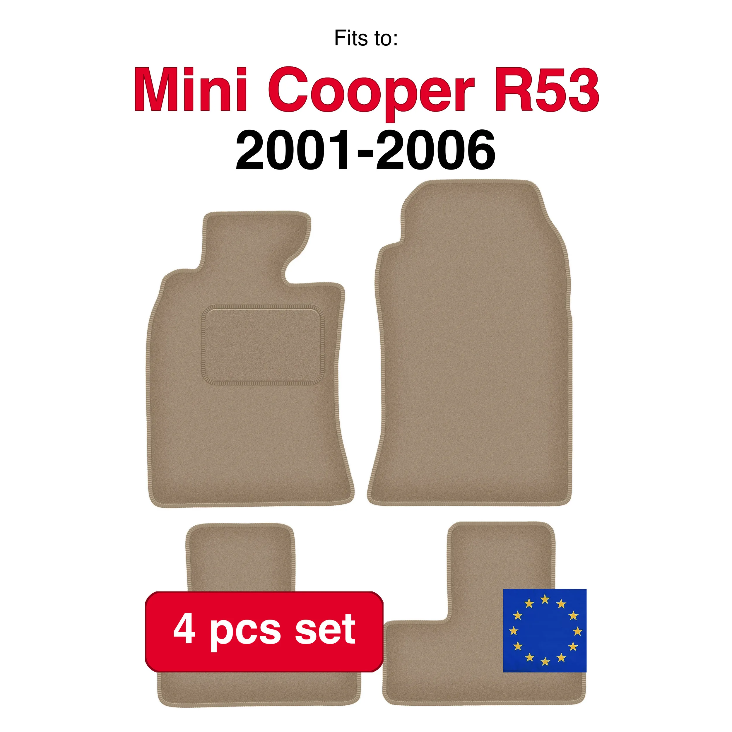 Tapis De Sol Velours Noir Pour Mini Cooper II R57 (2006-2013) - Set De 4 Pièces