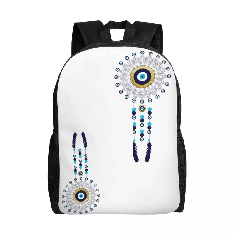 Custom Boho Chic Evil Eye Mandala Dream Catcher Backpack for Women Men Bookbag Fits 15 Inch Laptop Hamsa Nazar Bohemian Bags