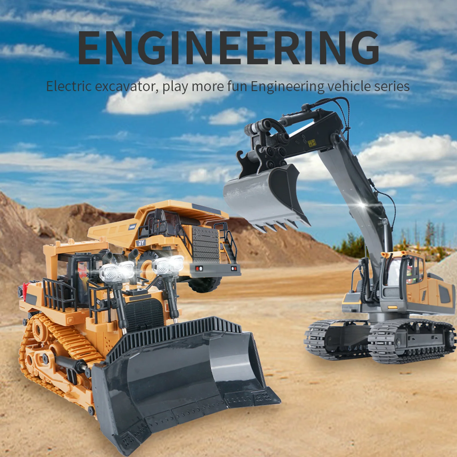 RC Excavator 1/20 2.4GHz 11CH RC Construction Truck Engineering Vehicles Educational Toys for Kids with Light Music