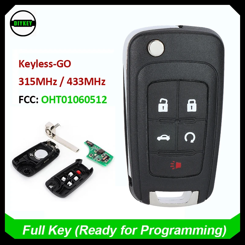 DIYKEY Keyless-GO Remote Smart Key Fob 5 Button 315MHz/433MHz ID46 for Chevrolet Cruze Impala SS 2011-2019 FCC: OHT01060512