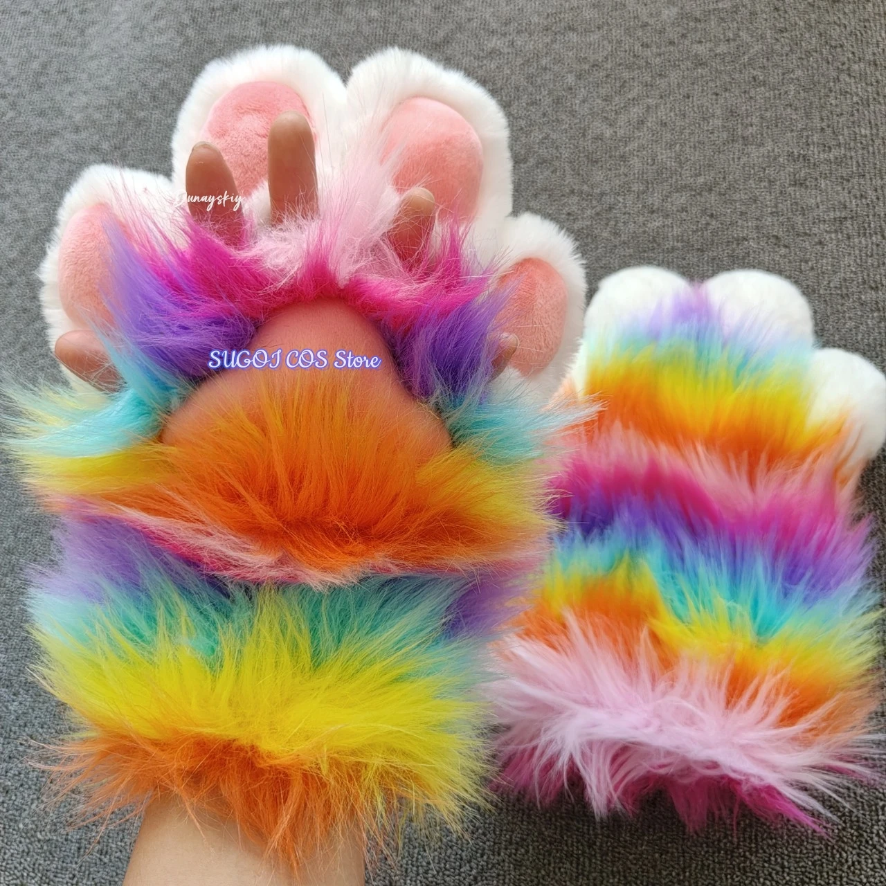 Fursuit Kigurumi الحيوان القط قوس قزح فروي الكفوف تأثيري حلي ملونة كيغ النمر مخالب لجميع القديسين حفلة تمويه الدعائم