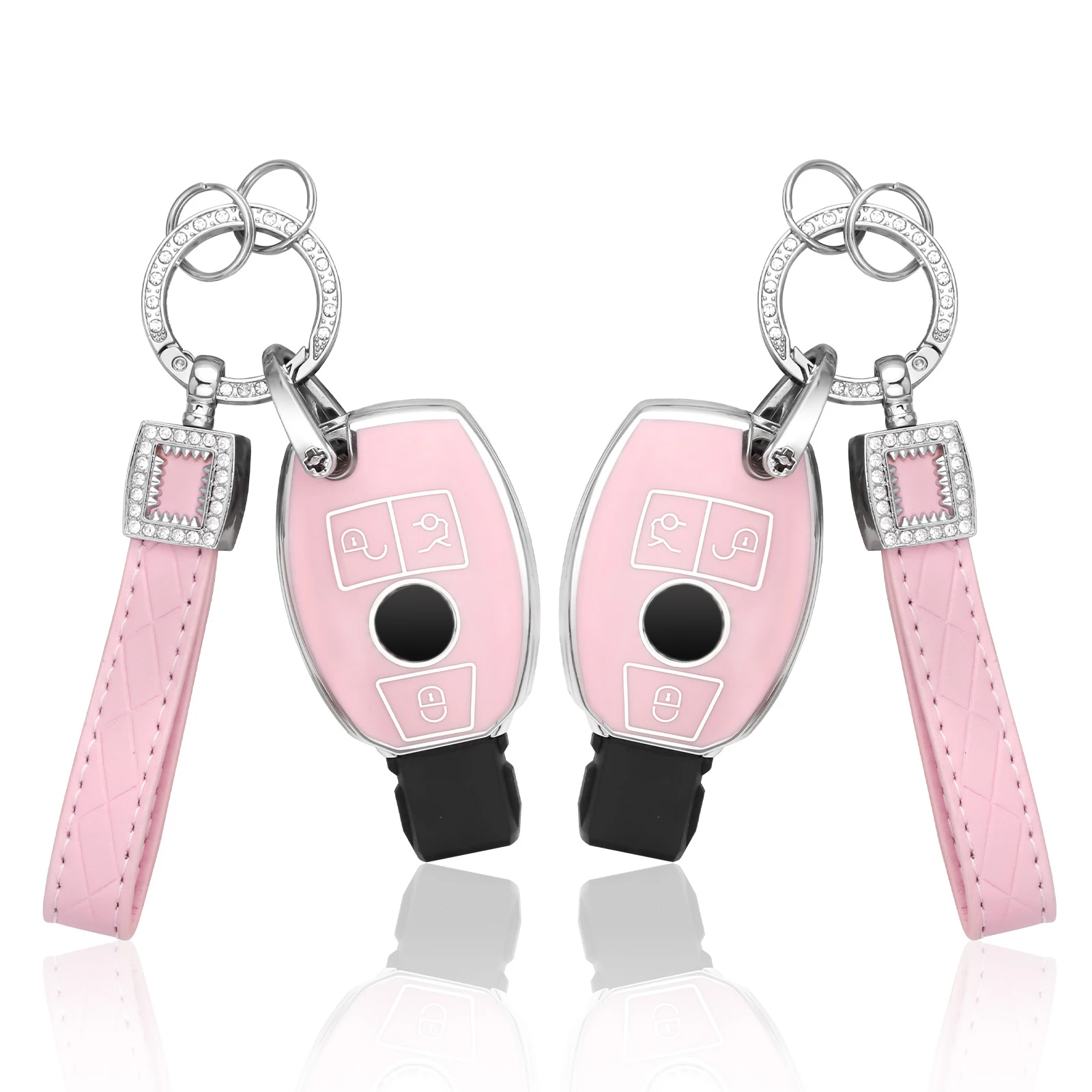 

Чехол для ключей Mercedes Benz, 3-кнопочный чехол для ключей, градиентный розовый брелок, блестящие аксессуары GLC GLE GLA GLK GLS CLA CLS AMG C300