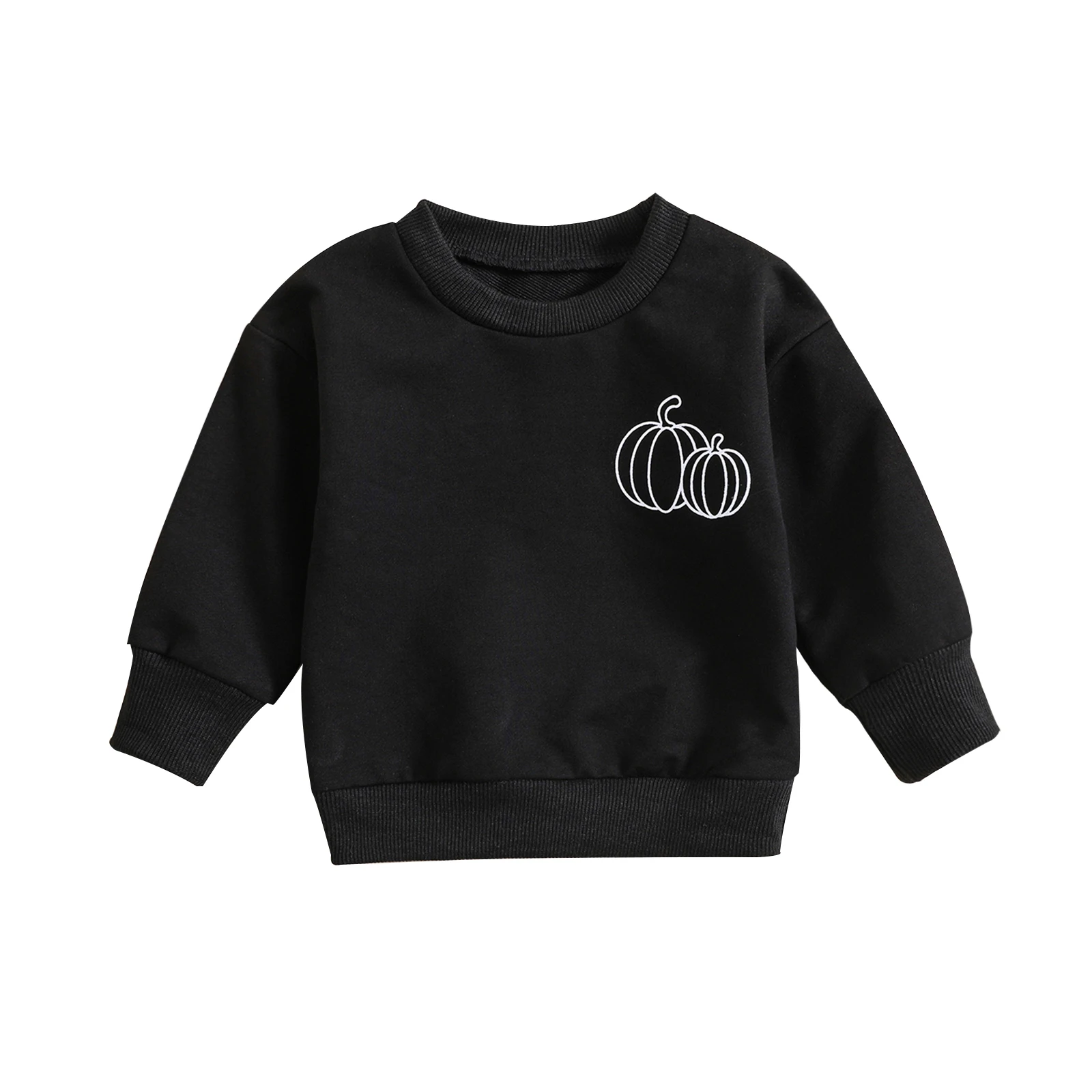 

Toddler Boys Halloween Sweatshirts Black Long Sleeve Pumpkin Print Pullover Crew Neck Tops