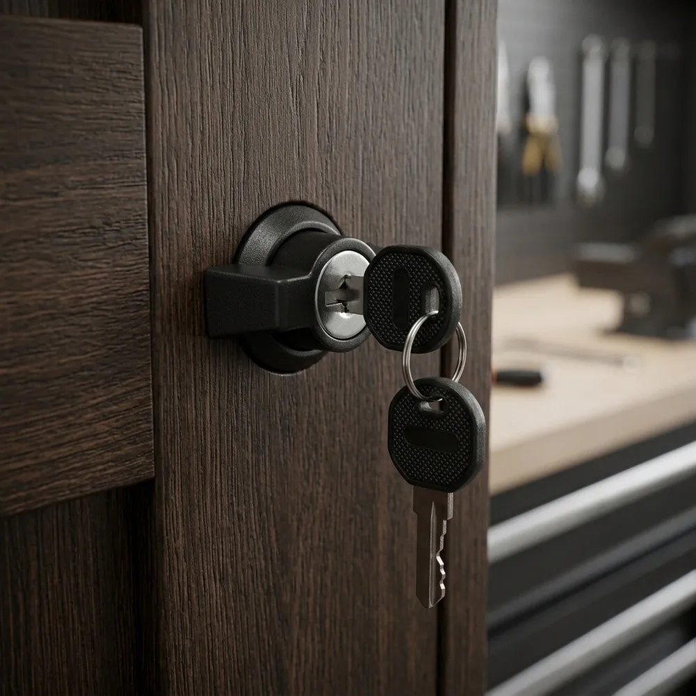 Pre Assembled Cam Lock Kit with Hex Mounting Nuts and Mechanical Keys for Retrofitting Existing Metal or Wooden Cabinet Panels