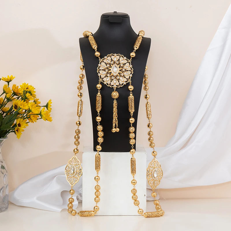 

Fatima Store Moroccan Metal Bead Chain Ladies Chest and Shoulder Necklace Robe Back Bridal Wedding Jewelry