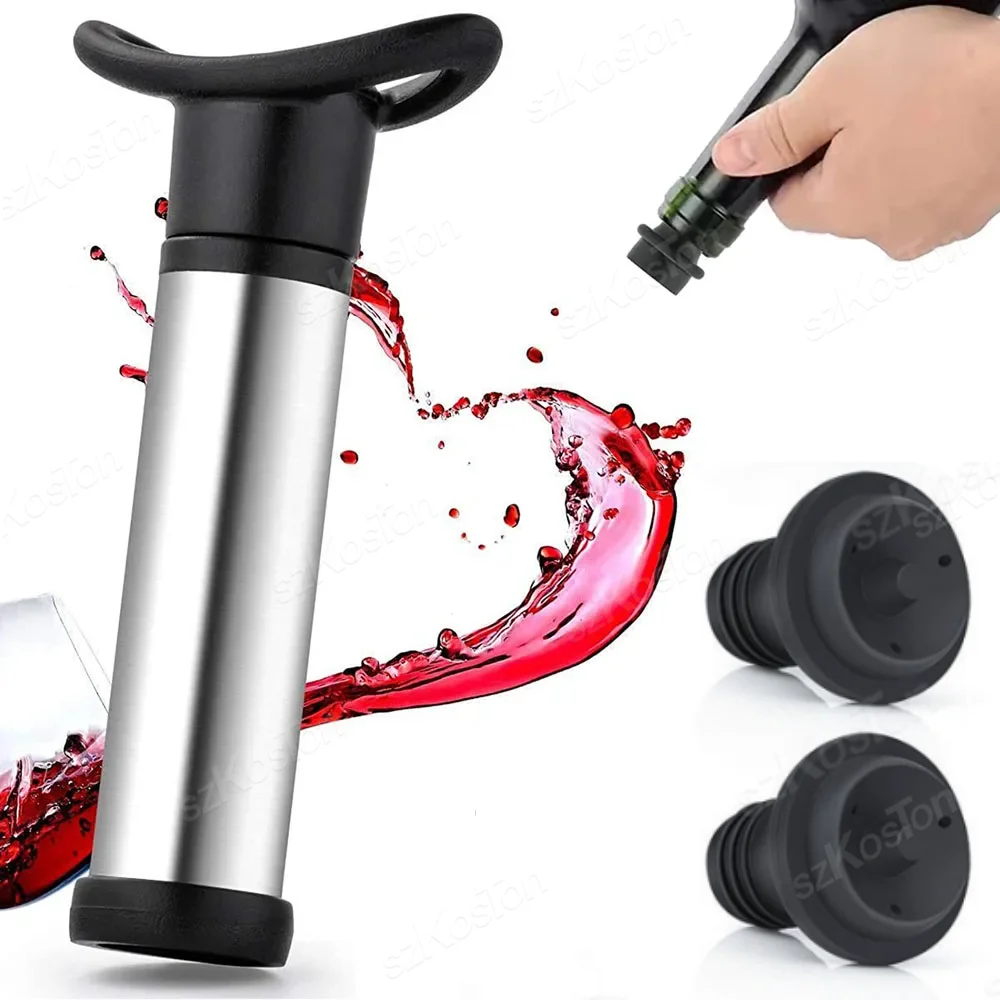 Vacuum Pump Preserver Wine Saver Set Vacuum Wine Stoppers for White / Beer Wine Stainless Steel Keep Wine Fresh