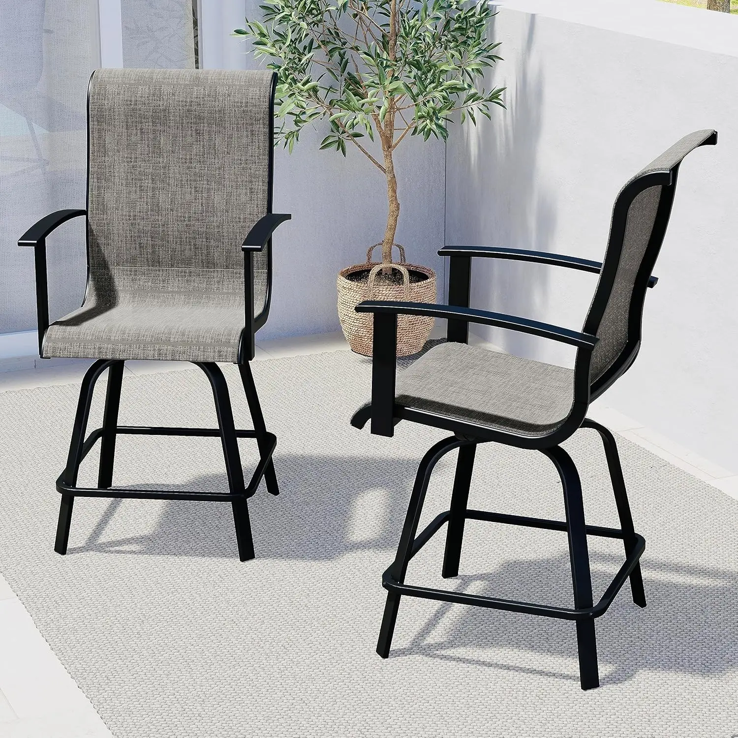 

Counter Height Swivel Bar Stools Set of 2 with Arms & Back for Outdoor Patio Porch Balcony Poolside Deck Coffee 2PC, Customized