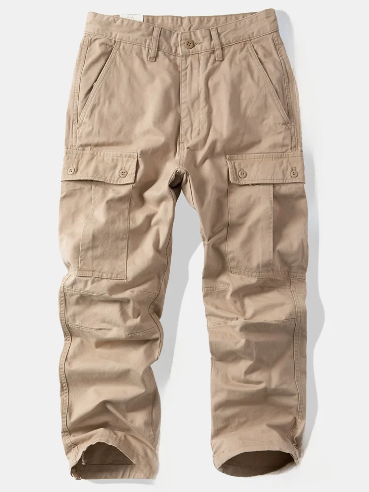 

Ameikaji тяжелые американские прямые свободные рабочие брюки с несколькими карманами в стиле ретро, мужские повседневные длинные брюки цвета хаки на открытом воздухе